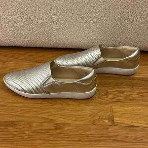 Silver leather slip-ons